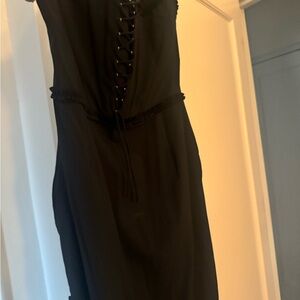 Oh Polly Black Backless Lace-Up Dress